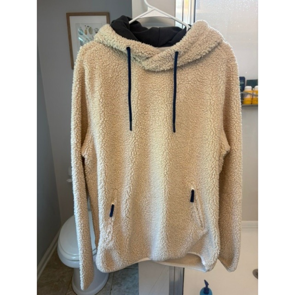 Chubbies Sherpa Fleece Hoodie Cream‎ High Pile Pullover Hooded Cozy Zip Pockets